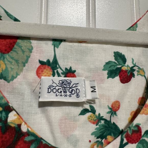 Vintage 80s Dogwood Lane Cotton Sleeveless Dress Strawberry Print Cottagecore M - Picture 4 of 7